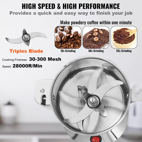 Ultra Fast 1500W Electric Grain Mill Grinder For Dry Grains Spices Coffee Corn Pepper with stainless steel three blade system