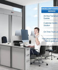 Heavy Duty Two Door Upright Commercial Freezer In Stainless Steel with office desk and customer service representative.