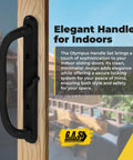 Side view of 10 Inch Olympus Sliding Patio Glass Door Offset Pull Handle Set Replacement Non Keyed Black Finish installed on door