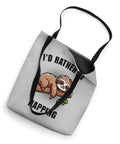 Sloth Themed Tote Bag For Nap Lovers I Would Rather Be Napping Design with sloth graphic, 16x16 inch gray tote, black handles