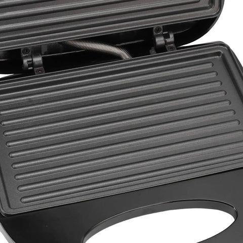 Compact 750W Electric Panini Press Grill And Double Sided Sandwich Maker Featuring Durable Nonstick Coating with grill plates.