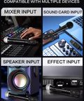 Aroma Wireless XLR Transmitter and Receiver Set for Pro UHF Microphone System shown with mixer, sound card, speaker, and effect inputs.