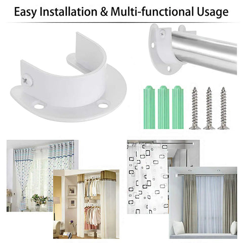 Four Pack Closet Rod End Brackets For One And A Half Inch Rods, U Shaped Pole Sockets, Easy Install, Durable Closet Pole Holders For Towels, Clothes, Belts And More In Closets, Bathrooms And Laundry Rooms, with screws and wall anchors