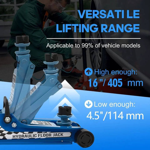 2.5 Ton Floor Jack Low Profile Heavy Duty Steel Racing Jack With Single Piston Lift Pump Lifting Range 3.35 To 14.96 Inches