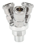 3 Way Quick Connect Air Hose Splitter Universal Type Male Thread Swivel Air Compressor Fittings Round Air Splitter Manifold G1/2 Heavy Duty Quick Lock Explosion Proof Design