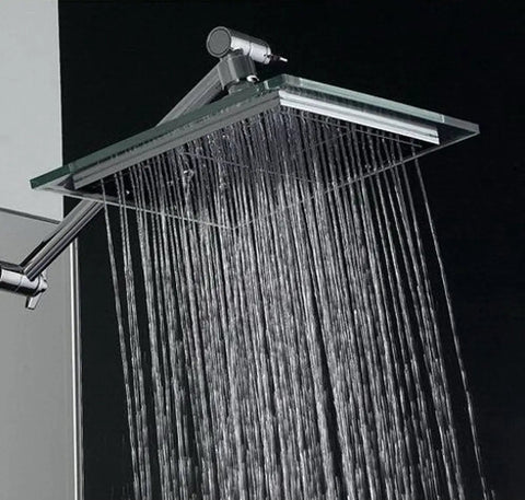 Square Ultra Thin Premium Bath Rainfall Shower Head With 100 High Pressure Jets And An 8 Inch Wide Face Plate In Chrome Finish