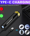 365 Nanometer Mini Black Light UV Flashlight With USB Rechargeable Power Portable Woods Lamp next to laptop and charging cable