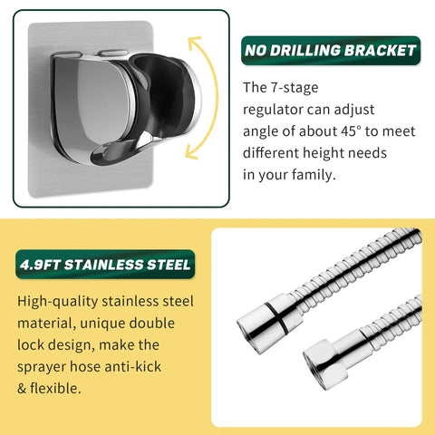 4 Mode Kitchen Faucet Sprayer Hose Attachment With Pause Water Stop, stainless steel no drilling bracket and hose