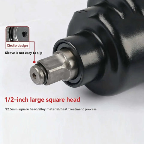 Pro Level Air Powered Impact Wrench With A Badass Titanium Hammer Core And 1 2 Inch Square Drive giving 1320 Nm close-up of square head design.