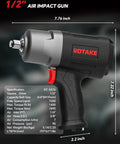 No-Sense Real Deal Heavy Duty 1/2 Inch Drive Air Impact Wrench With Twin Hammer Mechanism And Reinforced Aluminum Gearbox Pumping Out Straight Up 1400 Ft Lbs Of Torque For Auto Repair Today side view showcasing design and size.
