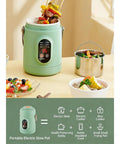 Portable 500W Electric Cooker With Ceramic Glaze Inner, Built-In Steamer, 12-Hour Timer And Keep-Warm, 800ml Capacity, Green