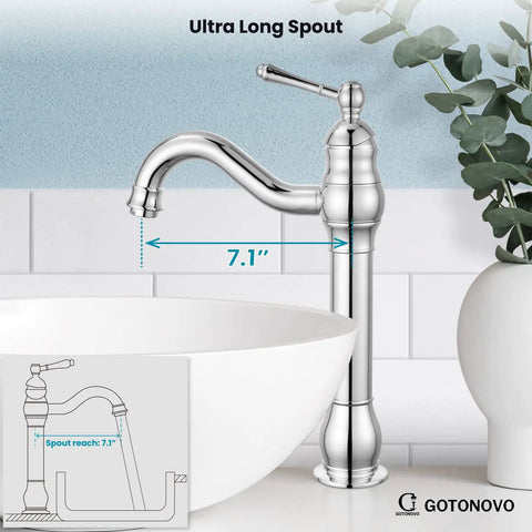 Vessel Sink Faucet With 360 Degree Swivel Spout Tall Single Handle Lavatory Mixer Tap For One Hole Install No Fuss Farmhouse Chrome Finish