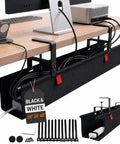 36 Inch Under Desk Cable Management Tray With No Drill Clamp On And Built In Ties, Heavy Duty Metal Clamp, Foldable 600D Fabric