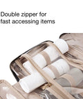 Ultra Large Toiletry Organizer Bag With Hook Water Resistant Travel Cosmetic Case showing open zip compartments