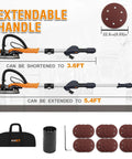 Built Tough Electric Drywall Sander With Full Vacuum Dust Collection, showing extendable handle, sanding discs, and vacuum kit.