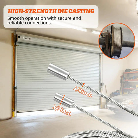 Heavy Duty Galvanized Steel Garage Door Cables 13 Ft 6 In 2 Pack For 7 Ft Doors Replacement Kit shown with door and drum setup