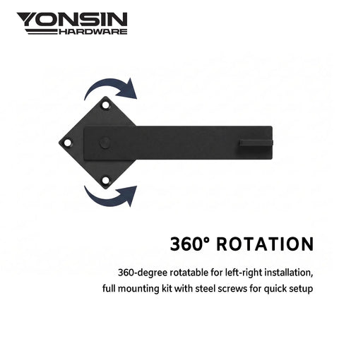 Tough As Nails 6 Inch Gate Flip Latch With Smooth 360 Degree Rotation For Barn Doors Fences And Sheds Heavy Duty Iron Construction Weather Resistant Matte Black Finish 2 Pack shown with mounting kit and rotation feature.