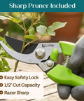 Durable Ergonomic Garden Tools Set With Rust Proof Steel sharp pruner with green finish, ergonomic grip cutting branch