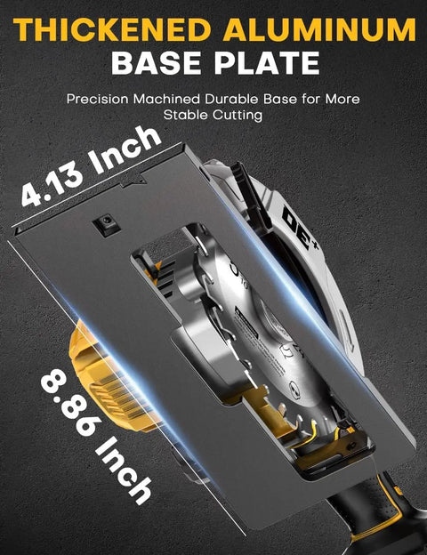 Thickened aluminum base plate for the Badass Brushless Cordless Circular Saw Slick 6 Inch Blade, ensuring stable cutting.