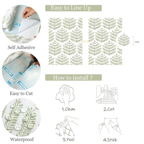 Easy Peel And Stick Green Leaf Wallpaper For Walls Boho Floral Decal Removable Vinyl Wall Covering With Zero Residue Backing installation steps
