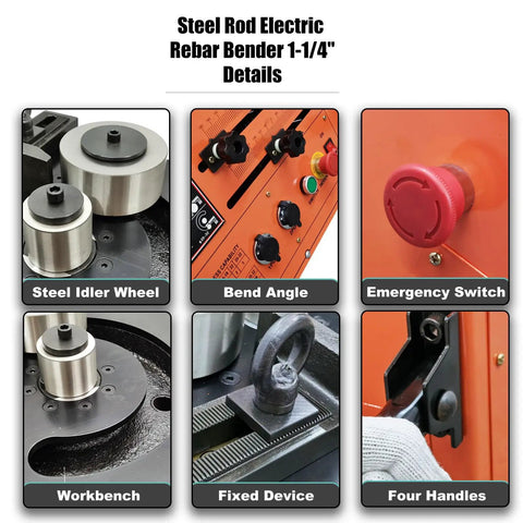 Steel components and controls of Heavy Hitter 110V Electric Rebar Bender Machine 3000W 4 HP for bending rods 1-1/4 inch.