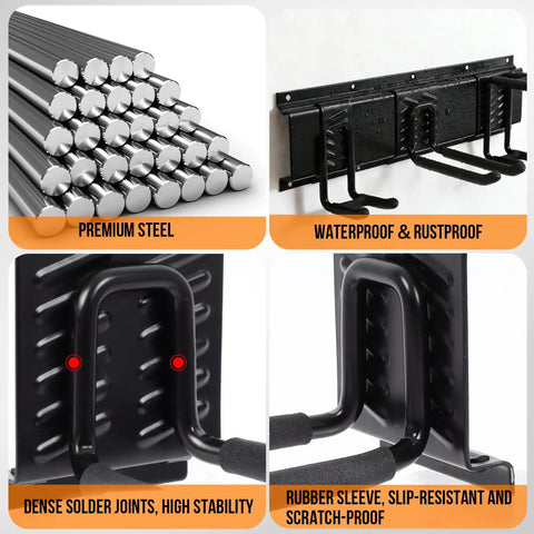 Heavy Duty 99 Inches Garage Storage Rack Wall Mount showing premium steel, waterproof rustproof features and high stability.