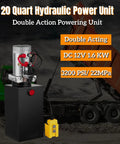 Beefy 12V DC Double Acting Hydraulic Dump Trailer Power Unit With 20 Quart Steel Reservoir SAE 6 Ports And 3200 PSI showcased.