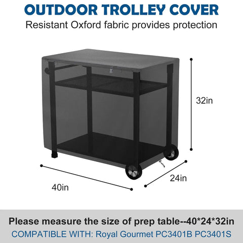 Outdoor Dining Cart Cover With Split Zipper, Waterproof 40 By 24 By 32 Inches, shown on double shelf cart.