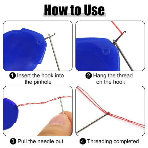 Instructions for using 12 Pack Needle Threaders For Hand Sewing No Fuss Easy Wire Hook Threaders With Small Eye Plastic Crafting Tools