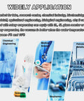 Visual showcasing lab research applications including chemical engineering and petroleum with water circulating vacuum pump focus.