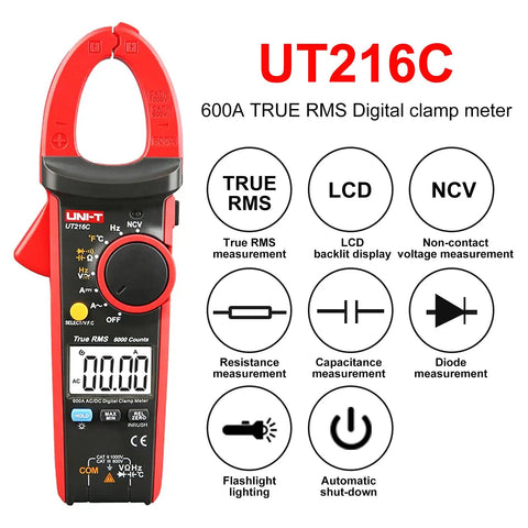 600A True RMS Digital Clamp Meter Multimeter With Auto Range Data Hold And Frequency Measurement, Overload Protection
