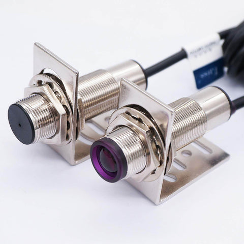 Indoor Wall Mounted Photoelectric Beam Sensor Pair, 0 To 20m Range, NPN Normally Open Proximity Switch, infrared emitter receiver close-up