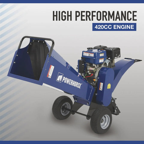 Rotor Wood Chipper With 420cc Ducar OHV Engine And Electric Start, 3600 Max RPM, 4 Inch Chipping Capacity, blue rugged design