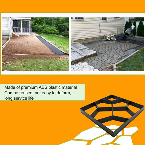 Walk Maker Stone Mold Kit 15.7x15.7x1.6 Inch Reusable Concrete Paver Molds for DIY garden path, showing installation