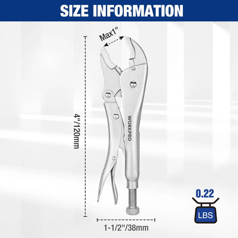 Mini 4 Inch Curved Jaw Locking Pliers With Wire Cutter Chrome Vanadium Steel Vise Grips shown with size details