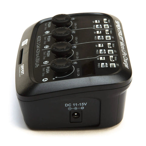 Smart 4-Port 1S LiPo Charger With Digital LED Display And Independent Output Ports, Micro Size, AC DC Input, One-Touch Dial