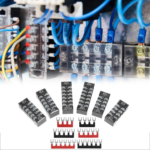 Pro Grade Dual Row Screw Terminal Block Kit with 6 Sets 4/5/6 Position Options and Jumpers, 600V 15A Blocks and 400V 15A Jumpers