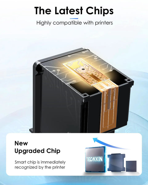 Close-up of 64XL Black And Color Ink Cartridge Combo Pack For Envy Photo And Tango X Printers High Page Yield showing chip upgrade.