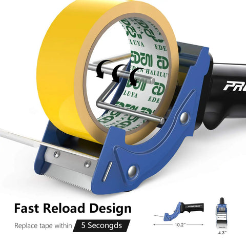 Kickass Two Inch Tape Gun Dispenser With Fast Reload Mechanism And Dual Rollers For No Sweat Packing Sealing Paired With A Built In Razor Sharp Cutter And Extra Blade Included