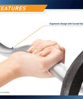 Hand gripping chrome bar from Standard Size Curl Bar And Dumbbell Handle Set With A 47 Inch Bar And 14 Inch Handles For 1 Inch Plates