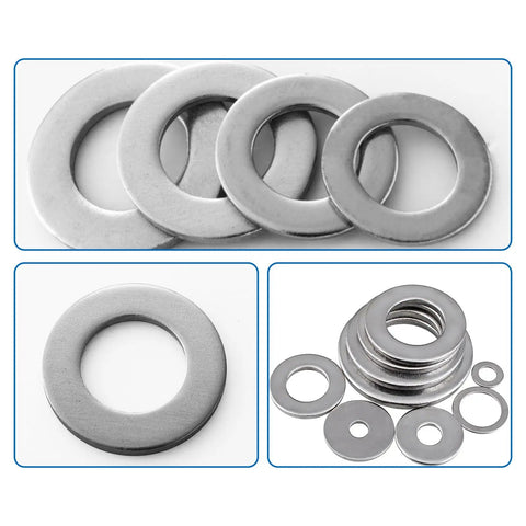 260 Piece Stainless Steel Flat Washer Set With Fender Washers M3 To M20 0.5mm Thick Assortment Gaskets For Bolts And Screws Industrial DIY Kit: assorted stainless steel washers, flat and fender sizes