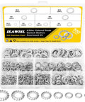 External-tooth star lock washer set, 550 pieces, 304 stainless steel in a plastic storage case (M2.5–M12)