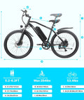 26 Inch Fat Tire Electric Bike With 750W Peak Motor 20 MPH Top Speed Up To 40 Mile Range For Trail And City Cruisin dimensions