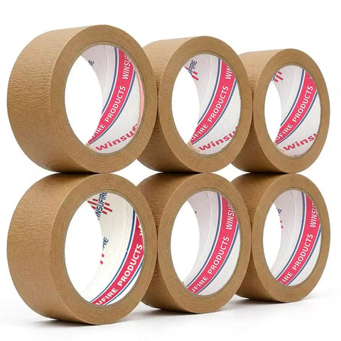 Eco Friendly Brown Kraft Paper Packaging Tape, Tough As Nails Heavy Duty Biodegradable Sealing Tape, 6 rolls side by side