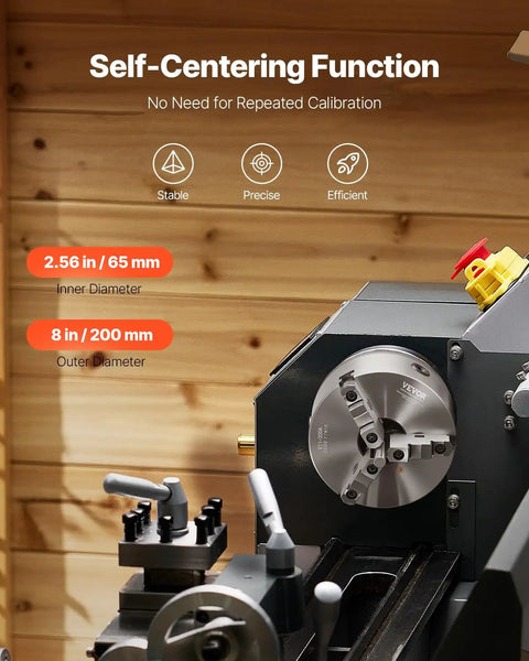 Precision 8 Inch 3 Jaw Lathe Chuck Self Centering Machine Tool With 2 1 4 In 8 Thread Base And T Wrench For Wood Metal Lathes built tough, features self-centering function with 2.56 in inner and 8 in outer diameter.