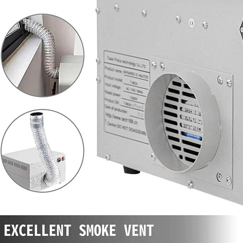 Back view of Pro Grade Reflow Oven With Infrared Heater And Hot Air Circulation showing smoke vent and exhaust hose connection