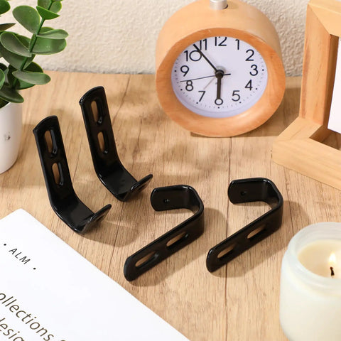 Heavy Duty Angled Bunk Bed Ladder Hooks 4 Pack With Mounting Screws Rock Solid Adjustable Steel Brackets displayed on a table.