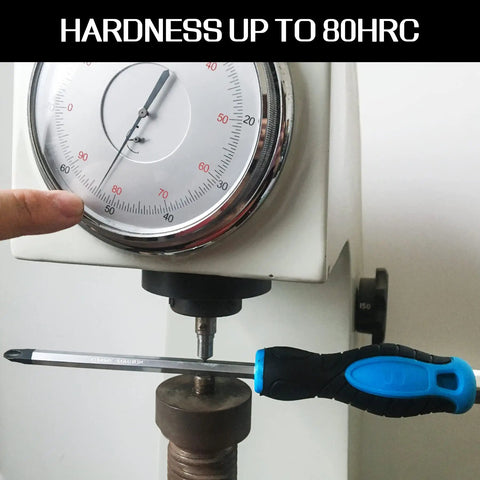 Testing 12 Piece Magnetic Screwdriver Set With Heavy Duty Go-Thru Steel Blades for hardness up to 80HRC with gauge