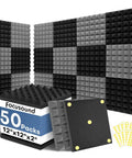 Black And Grey Pyramid Acoustic Panels 50 Pack With Strong Adhesive Squares Noise Reducing Kit with mounting squares