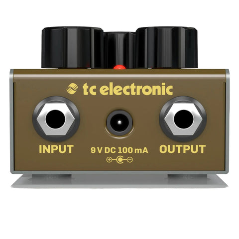 Front view of Honey Pot Fuzz Pedal With Vintage Flavor Delivers A Massive Tone Wall And Long Sustain, metal chassis and input-output jacks